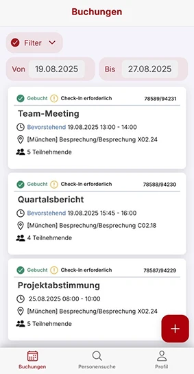 Buchungen und Termine in der App