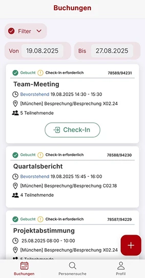 Check-in in der App